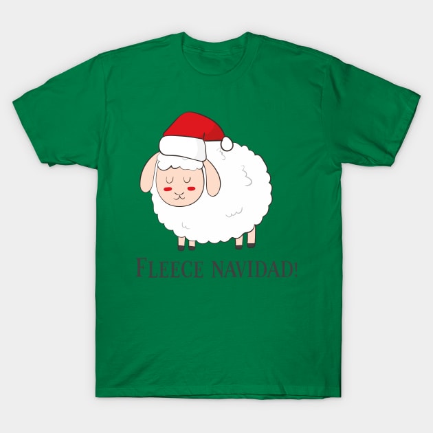 Fleece Navidad, Funny Cute Sheep Christmas T-Shirt by Dreamy Panda Designs